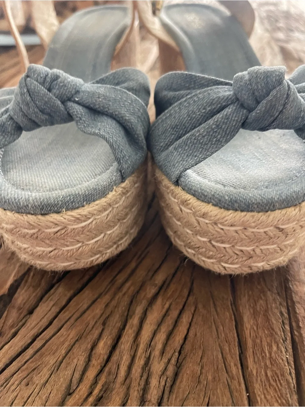 Denim Knot Espadrille Wedge Sandals - Blue